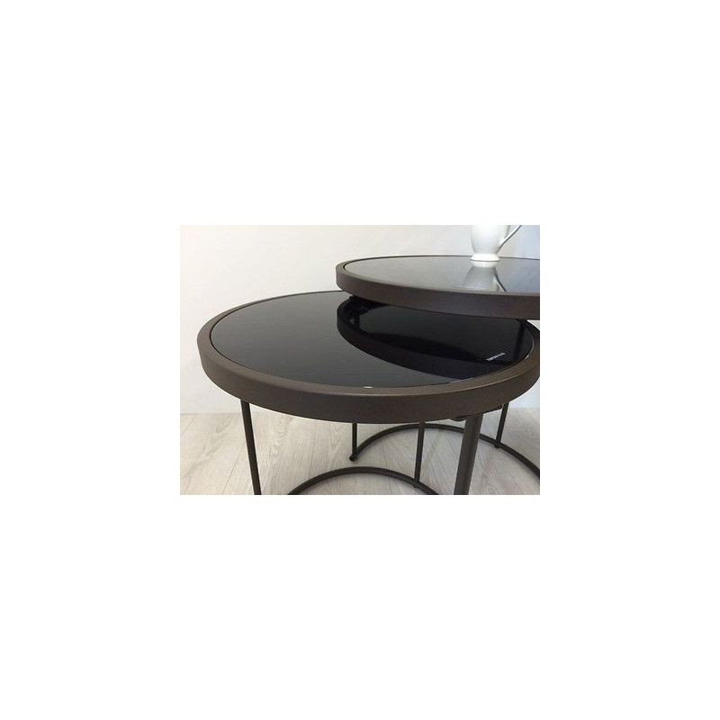 Middlewich Glass Top Frame Nesting Tables, Black Glass, Brown