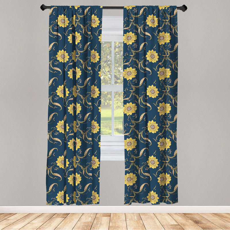 Sunflower Floral Semi-Sheer Rod Pocket Curtain Panels, 28" x 84"