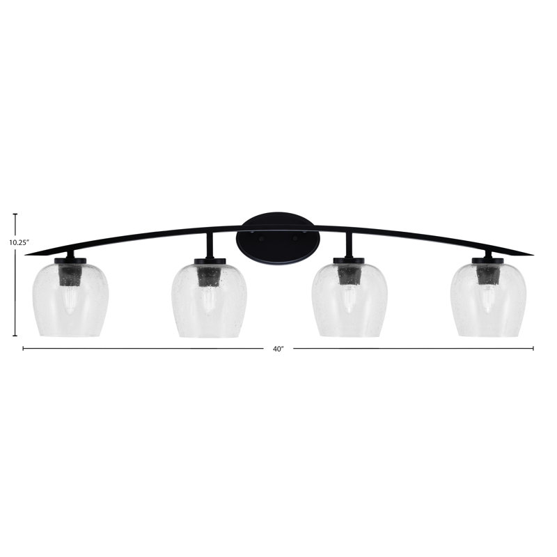 Kurve 4 Light Bath Bar With 6" Clear Bubble Glass, Matte Black