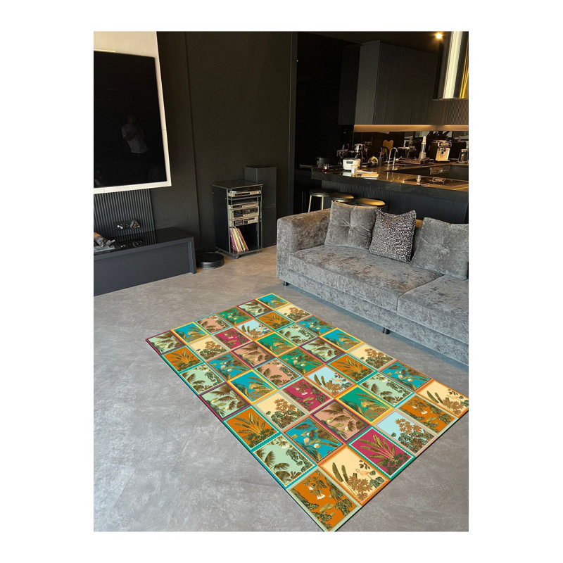 Tapis tissé à motif numérique lavable à la machine Botanical Plaid, Tapis de couloir 3 pi 3 po x 6 pi 7 po