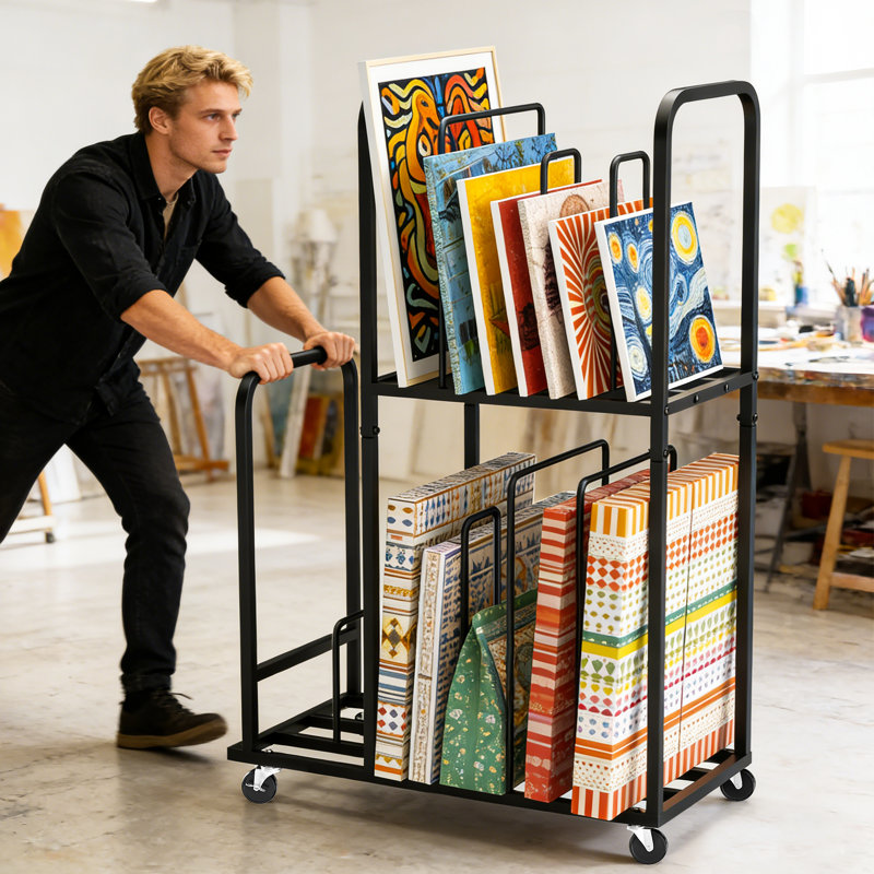 Carton Cart, Organisateur en carton à deux niveaux avec 8 compartiments réglables, Station de rangement mobile avec roulettes verrouillables, pour le bureau, la vente au détail et la maison