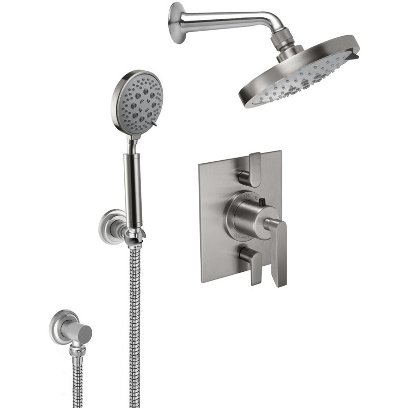 Rincon Bay 2.5 GPM Styletherm 0.5" Thermostatic Shower System with Showerhead and Handshower on Hook, Polished Brass