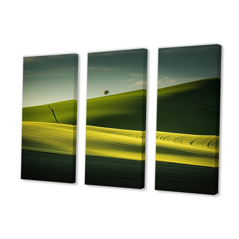 Photo de prairie monochrome verte - ensemble d'art mural sur toile prairie, Toile tendue, H 40 po x l 60 po x P 1 po