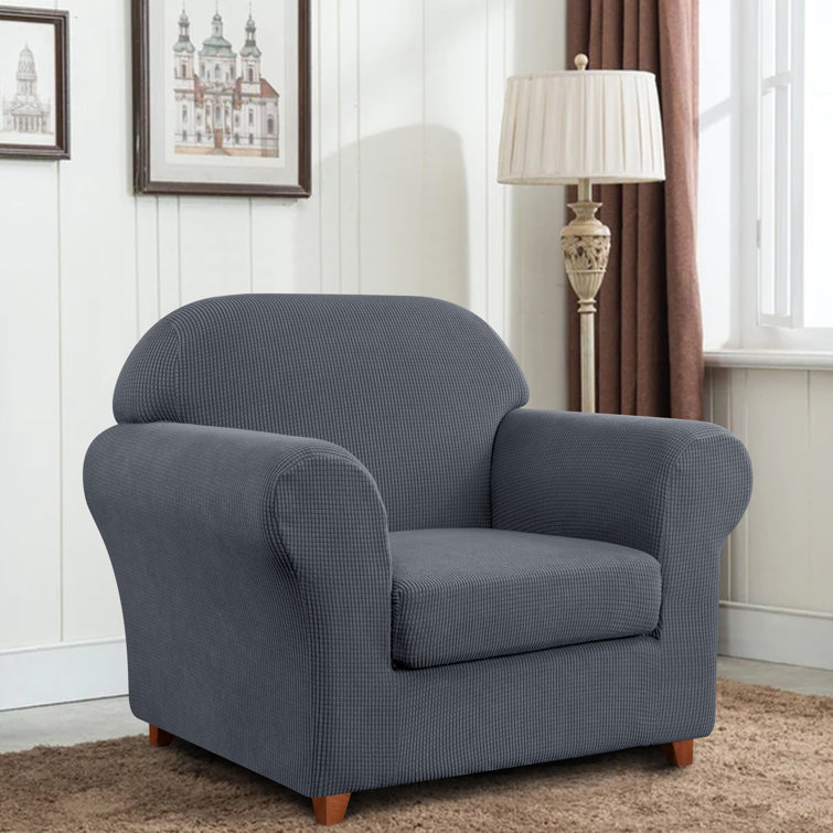 Elastic Textured Grid Separate Box Cushion Arm Chair Slipcover