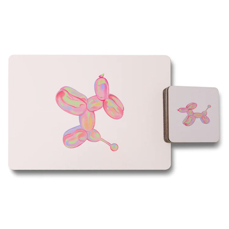 Placemat Coaster Set 12 Designer Iridescent Balloon Dog Artwork Collection Limited Edition