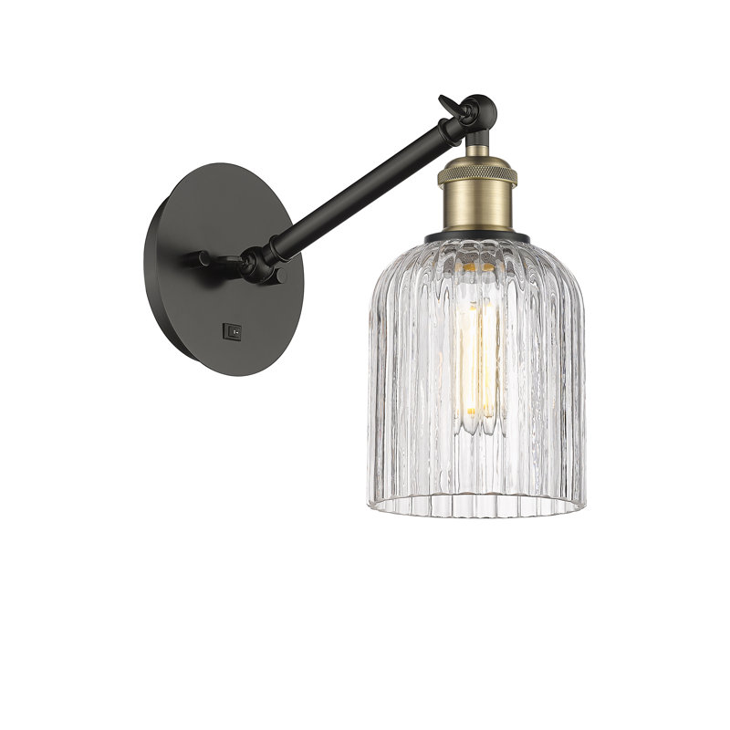 Fiennes Armed Sconce, Black Antique Brass, Clear