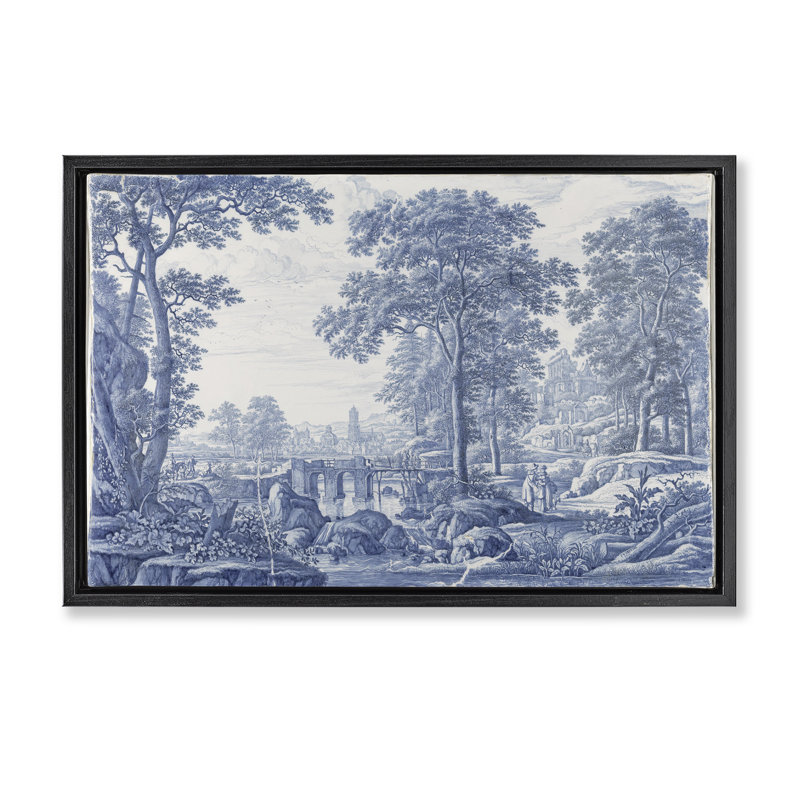 Cadre flottant vintage en toile teintée bleu, design Vintage Hustle, H 21 po x l 31 po, Cadre flottant noir de jais