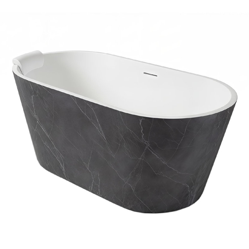 Baignoire de trempage autoportante en acrylique bicolore gris et blanc bicolore bicolore brillant de 59 po x 28,75 po Transolor Finley