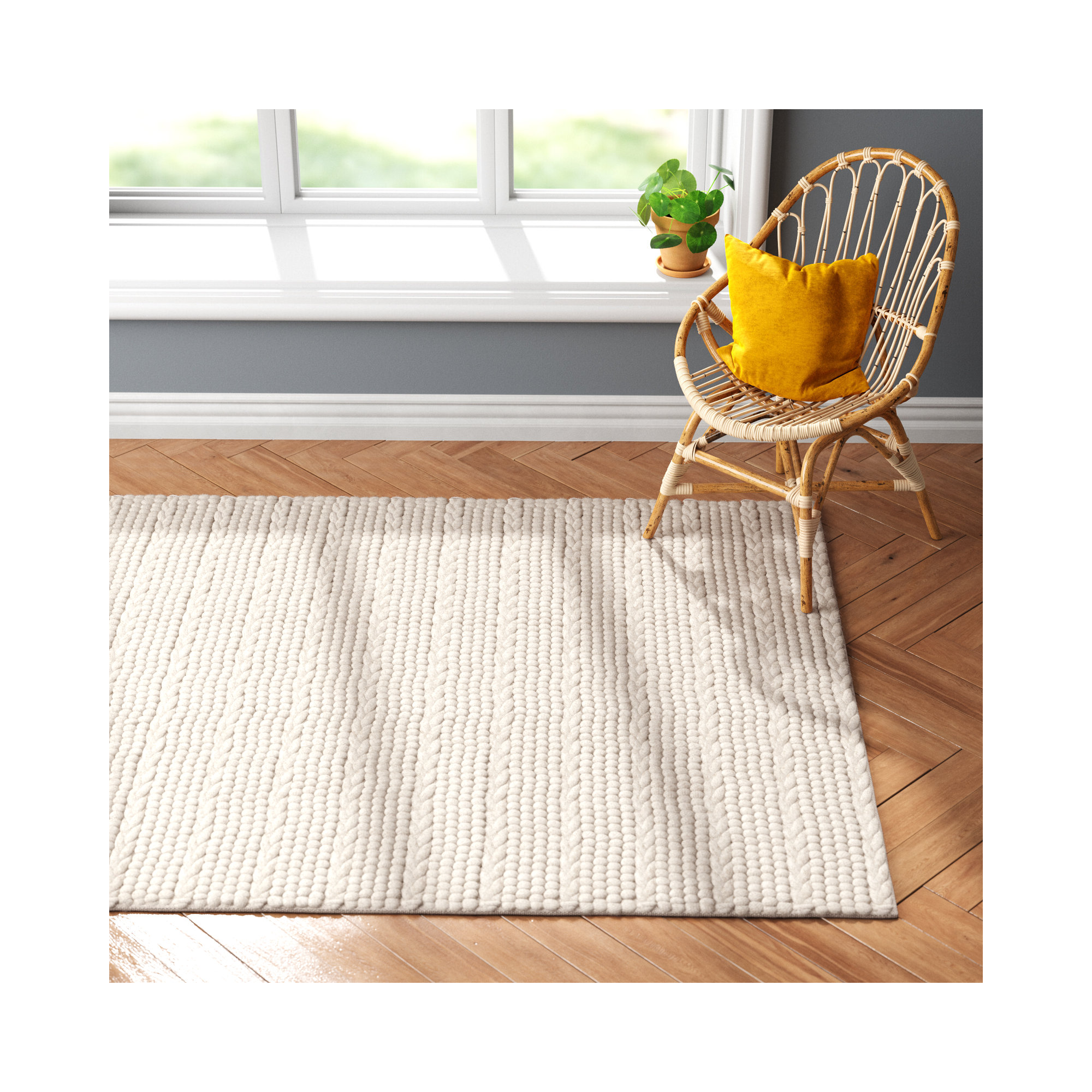 Sestina Handmade Flatweave Ivory Area Rug, Rectangle 5' x 8'