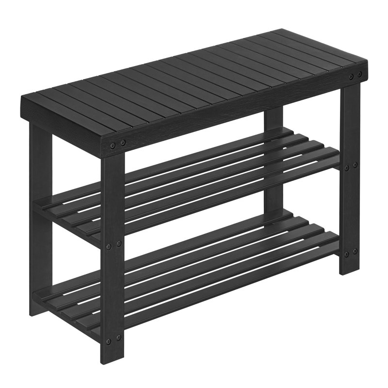 8 Pair Stackable Shoe Storage Bench, Black