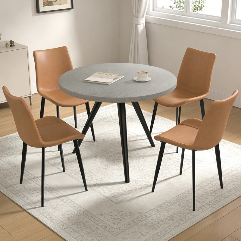 Ensemble de table de salle à manger 5 pièces, table de cuisine moderne 34,7 po avec chaises, Gris du Rhin, Brun