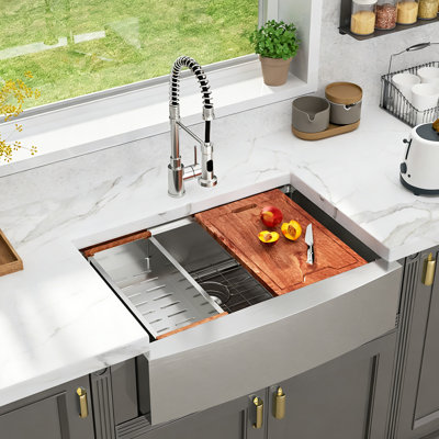 30"L x 22"W Farmhouse Kitchen Sink Workstation 16 Gauge Stainless Steel Kitchen Sink Apron Front Single Bowl Sink