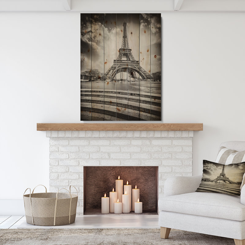 Photographie « tour eiffel » avec abat-jour gris, H 20 po x l 15 po x P 1po, Bois