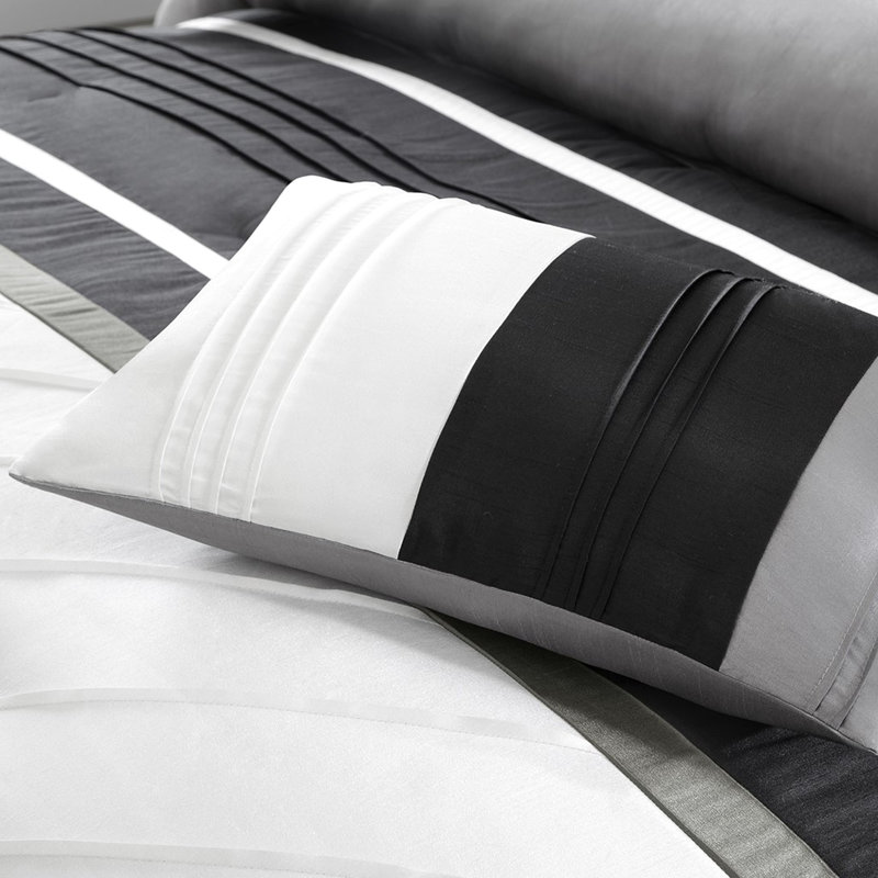 Literie King Size grise, 7 pièces, couette composée avec rembourrage, style traditionnel, utilisable toute l'année