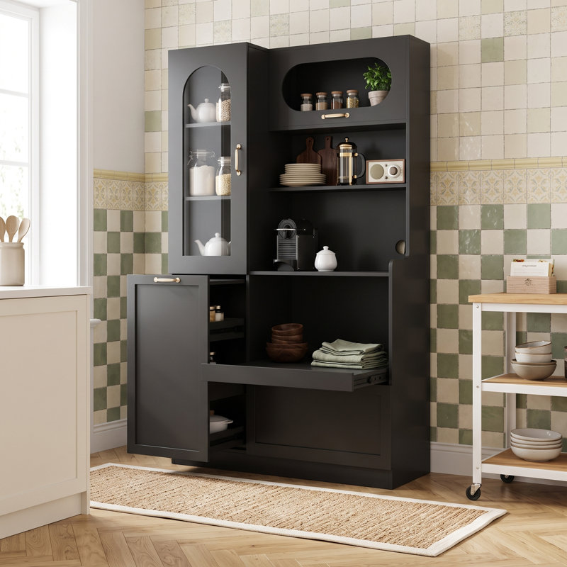 Garde-manger avec armoire, tiroir et tablettes réglables, Noir