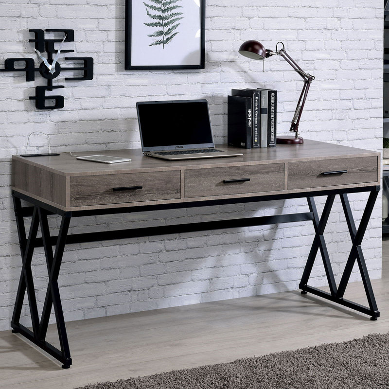 Steel Writing Desk with Built-In Electrical Outlet