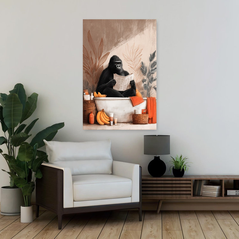 «Gorilla In Bathtube 1», art mural singe gorille contemporain, H 36 po x l 24 po