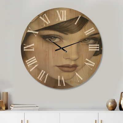 Ivory Muse Portrait - Art Deco Round Wall Clock, Printed on Wood