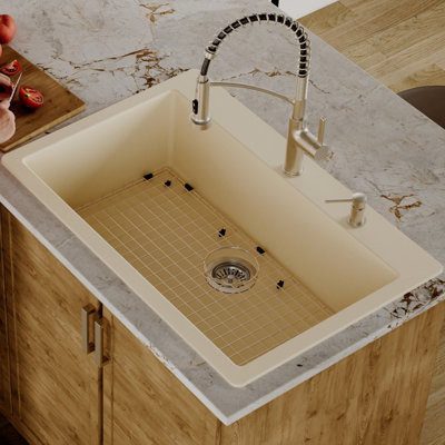 Karran Quartz 33'' X 22'' Large Single Bowl Drop-in Kitchen Sink With Bottom Grid and Strainer