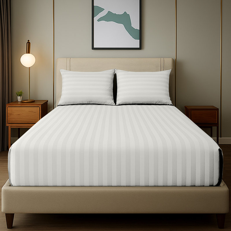 Soft & Cozy 40cm Extra Deep Pocket Microfiber Striped Fitted Sheet, White, Super King (6')