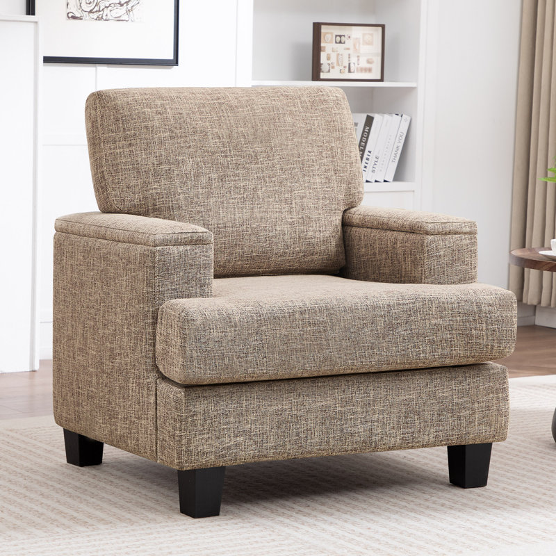 Fauteuil rembourré avec rangement intérieur pour accoudoirs, Brun
