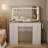 45.9" Glass Top Makeup Vanity Set with Lighted Mirror, 11 Drawers & Hair Dryer Holder-1059661528
