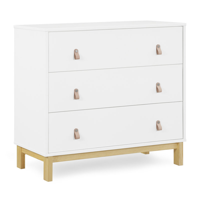 babyGap by Delta Children Legacy 3 Drawer Dresser with Leather Pulls and Interlocking Drawers, Bianca White/Natural