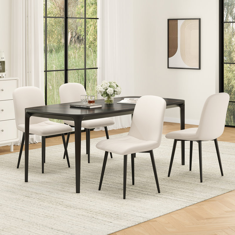 Upholstered  Faux Leather Dining Chair, Beige
