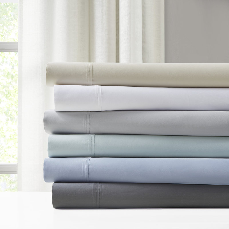 Ensemble de draps en mélange de coton 1500 fils 1500 fils, Ensemble de draps pour très grand lit avec 2 taie, Blanc