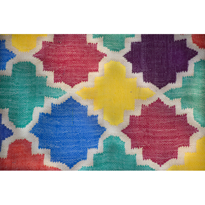 Daaiel Geometric Cotton Hand Woven Area Rug, Rectangle 70 x 140cm
