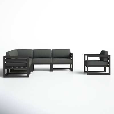 Smith 94'' Wide L-Shaped Powder Coated Aluminum Patio Sectional with Sunbrella® Cushions