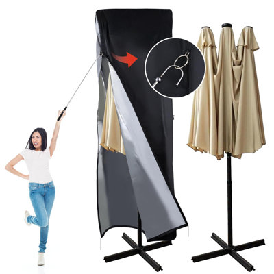 Patio Umbrella Parasol Cover, 420D Waterproof Outdoor, Fits 13-15 Ft Double-Sided Large Umbrella, Garden, Top Vent, Zipper, Windproof Anti-UV