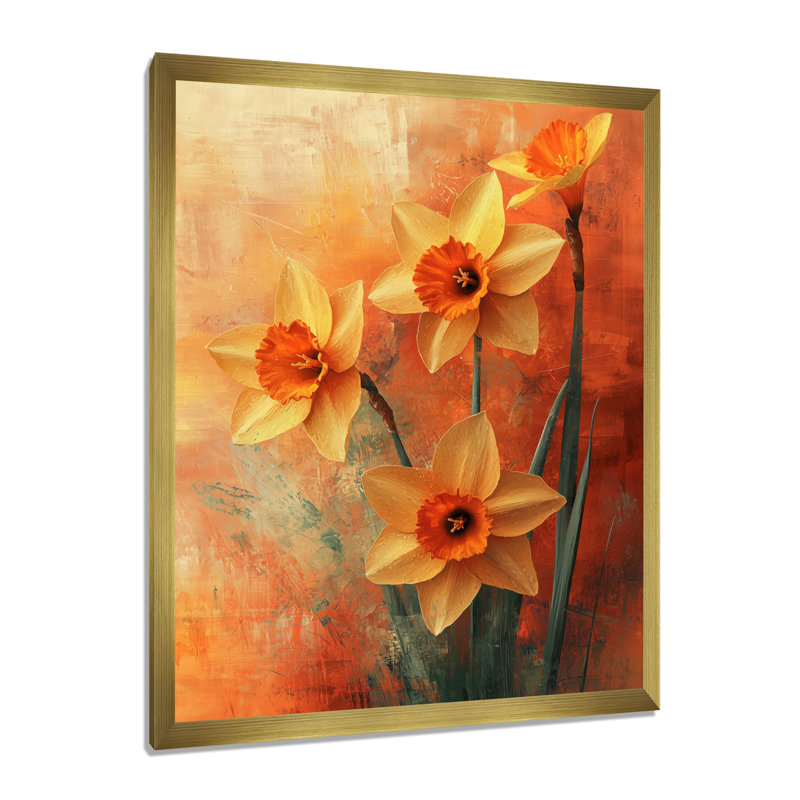 Hirsh - Floral Canvas Wall Art, H 32 po x l 24 po, Reproduction encadrée d'une seule photo, Doré