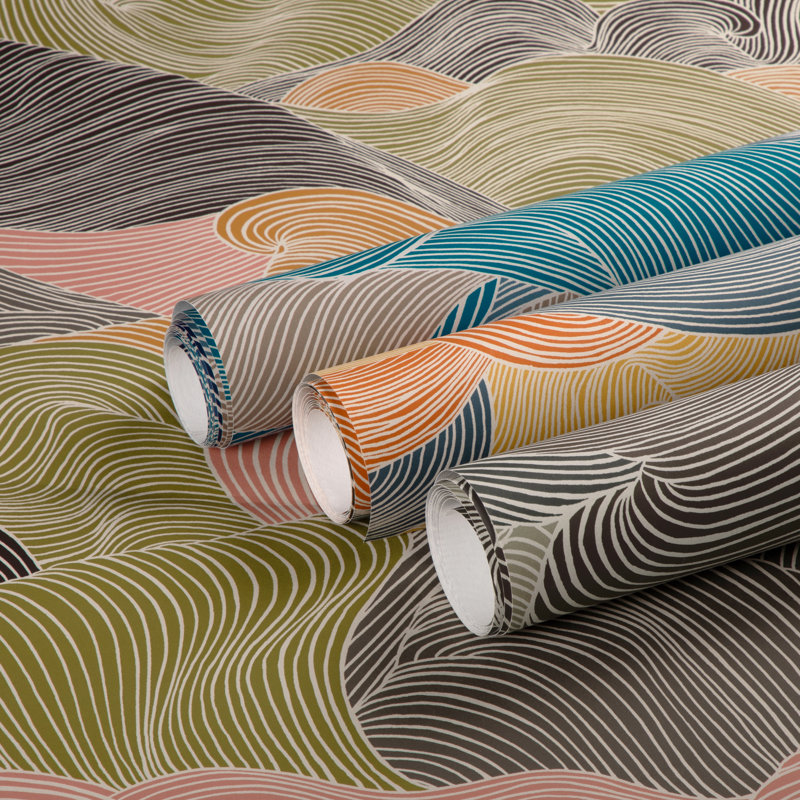 Celeste Tourbillon Abstract Pulp Blend Roll, Black/Green/Orange