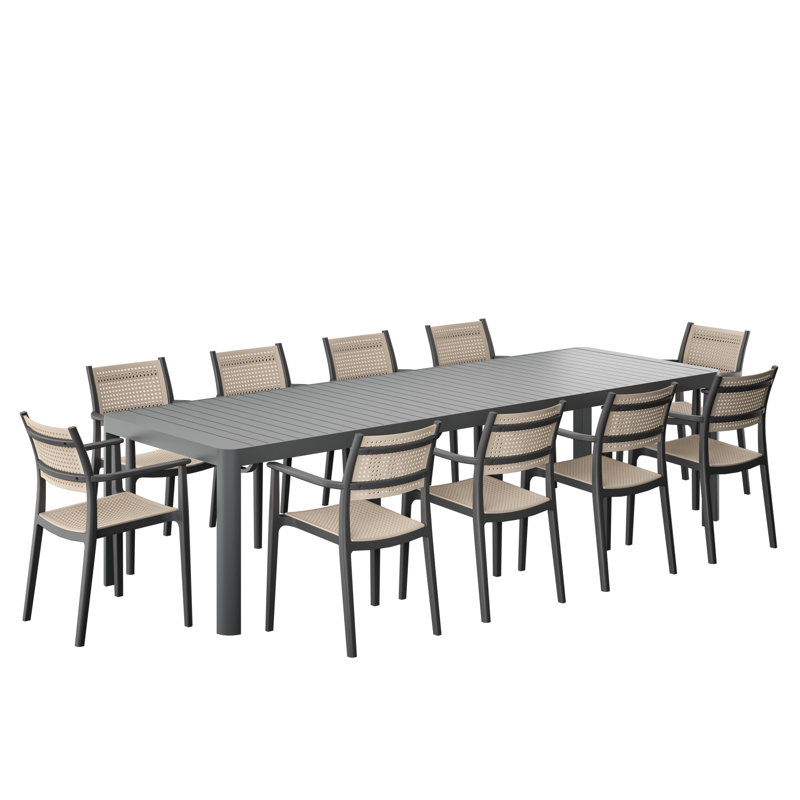 Amazonia Milky Extendable 11Pc Outdoor Patio Aluminum And Resin Dining Set