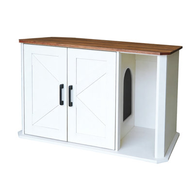 Meuble à litière moderne en bois pour chat - Armoire de toilette cachée à deux portes avec entrée latérale - Facile à nettoyer, contrôle des odeurs - Table de bout spacieuse pour chat - blanc et brun