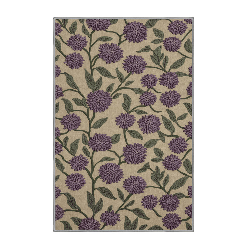 Machine Washable Botanical Brown Area Rug, Runner 2' x 4'