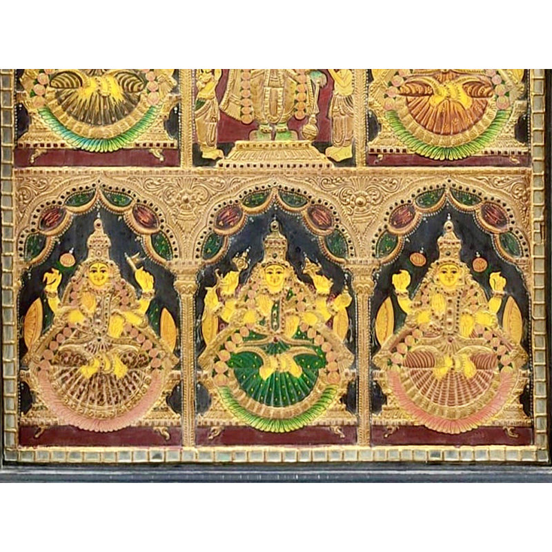 Ashtalakshmi Vishnu | Or embossé | Peinture de Tanjore | Avec cadre