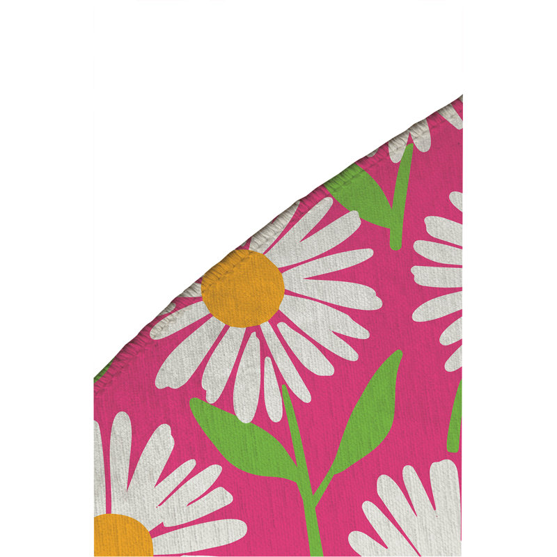 Tapis décoratif Sweet Daisy, Rond 5 pi, Rose vif