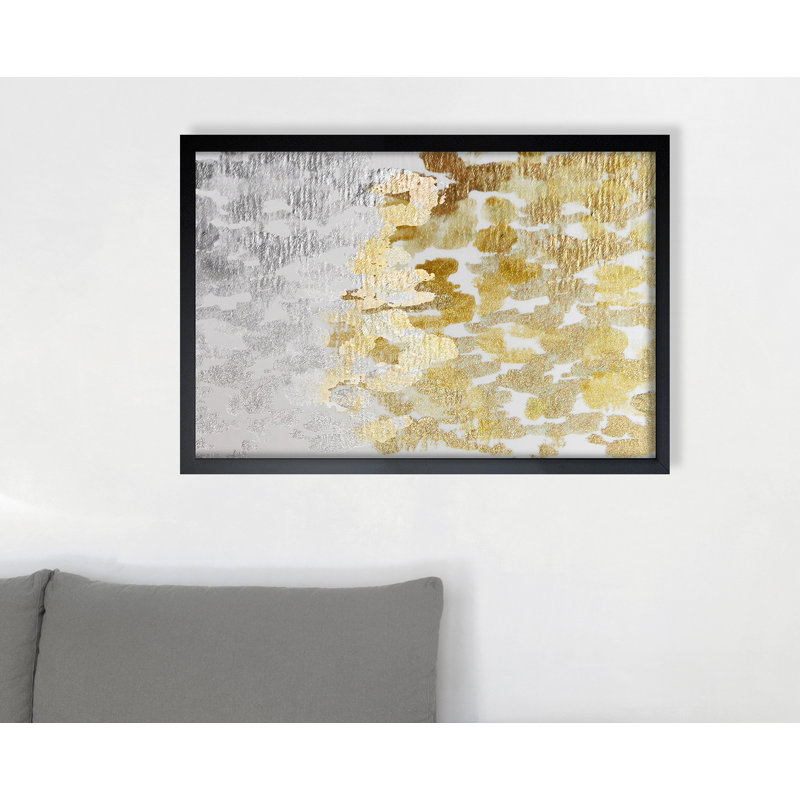 Reproduction d'art sur toile, or et platine, H 31,5 po x l 46,5 po x P 0,5 po, Cadre noir
