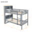 Lit superposé simple au-dessus de simple avec tablettes, lit en bois d'hévéa avec tête de lit à tablettes, barrières de sécurité et échelle, convertible en 2 lits, gris