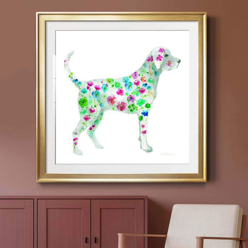 Tapisserie Labrador - peinture encadrée, H 34,5 po x l 34,5 po x P 1,5 po, Papier encadré doré