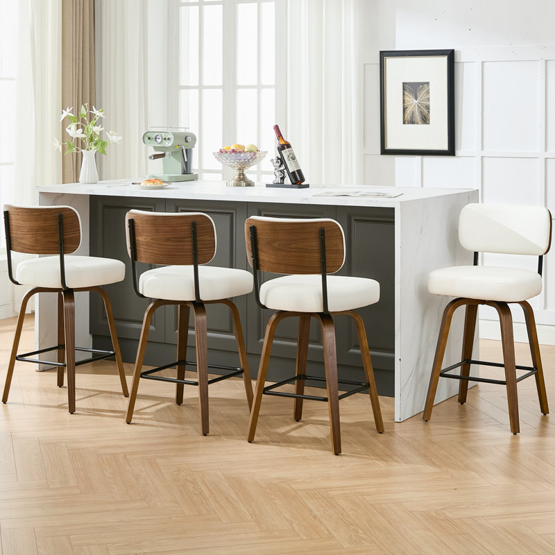 26" Swivel Upholstered Counter Stool with Oak-Finish Wood Frame, Counter Stool (26" Seat Height), 4