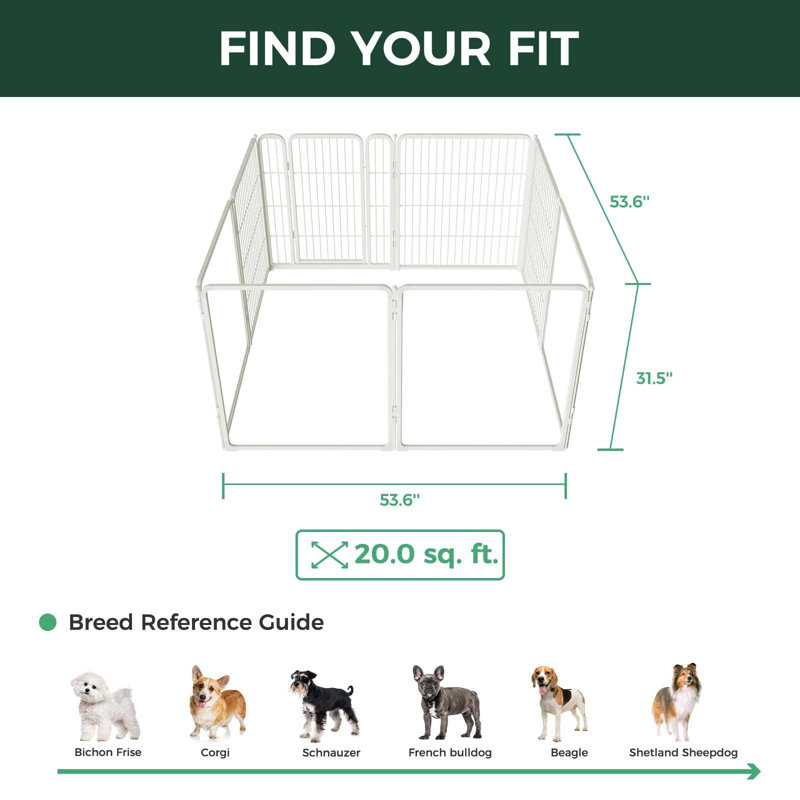 Enclos pour animaux en acrylique et en fil métallique AuraSpace Pro, 32 pouces de hauteur, 8 panneaux pour chiens de petite et moyenne taille, blanc