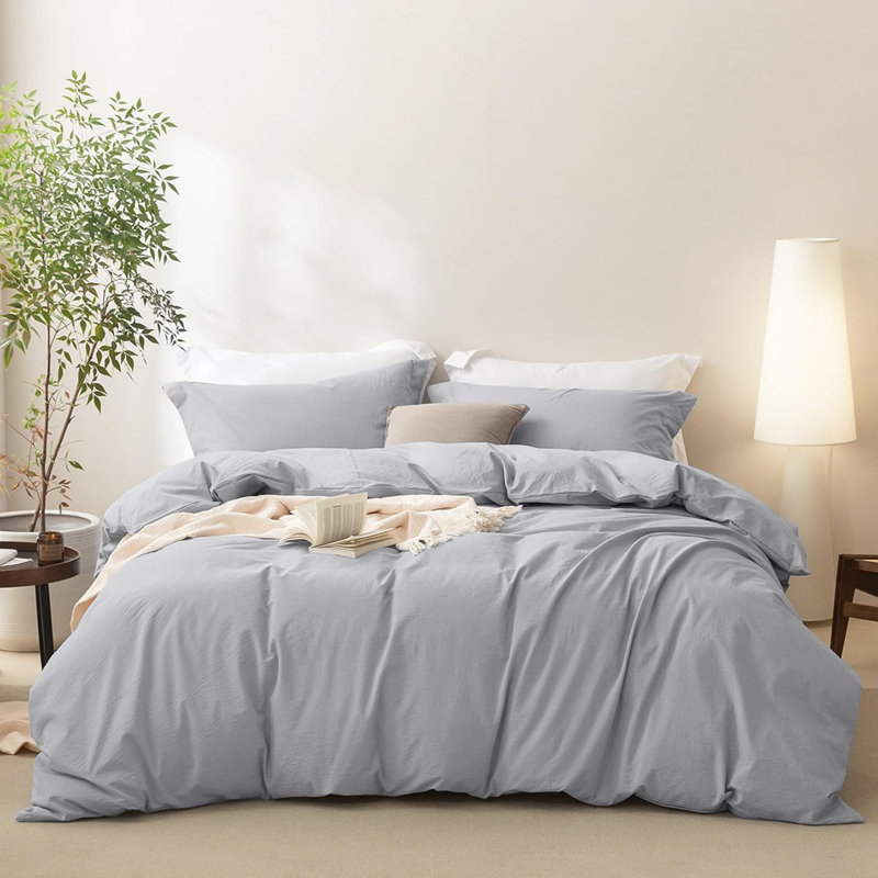 3-Piece Plain Duvet Cover Set – Silky Soft 100% Microfiber Bedding With Pillowcases, Machine-Washable, Silver
