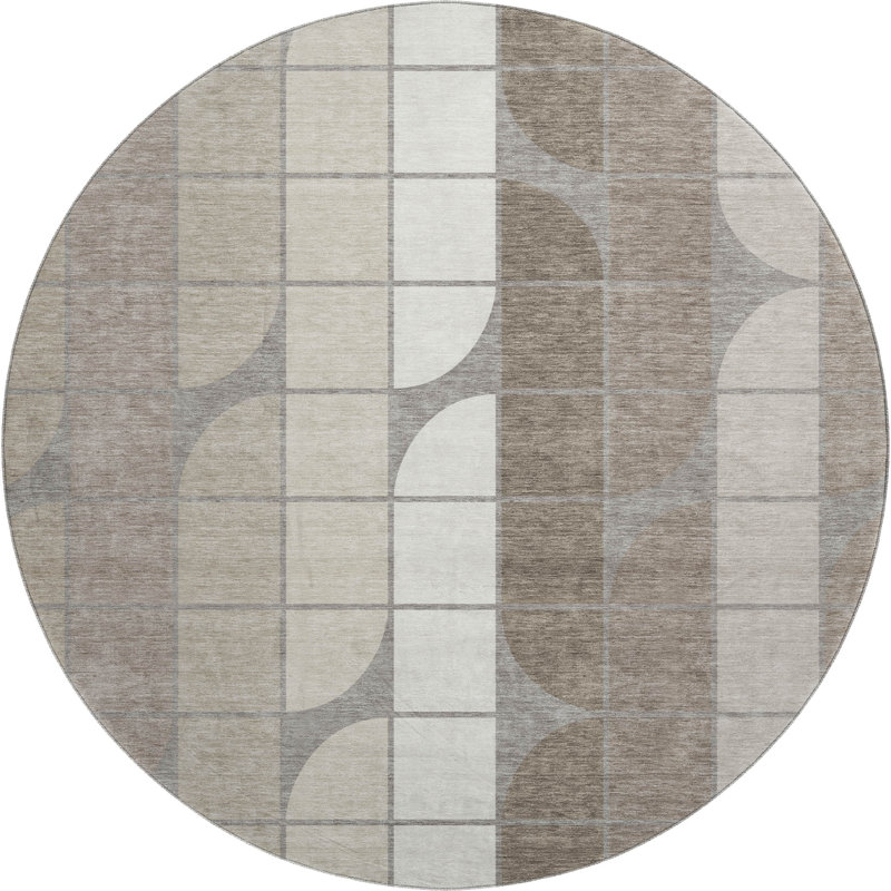 Tapis géométrique lavable à la machine de qualité supérieure Mayfield AMF2418, Taupe, 8' Round