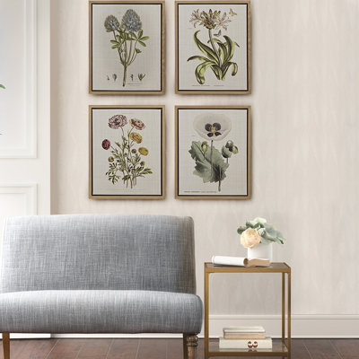4 pièces d'art mural en lin - Décoration pour espaces de vie 4 illustrations botaniques intérieures