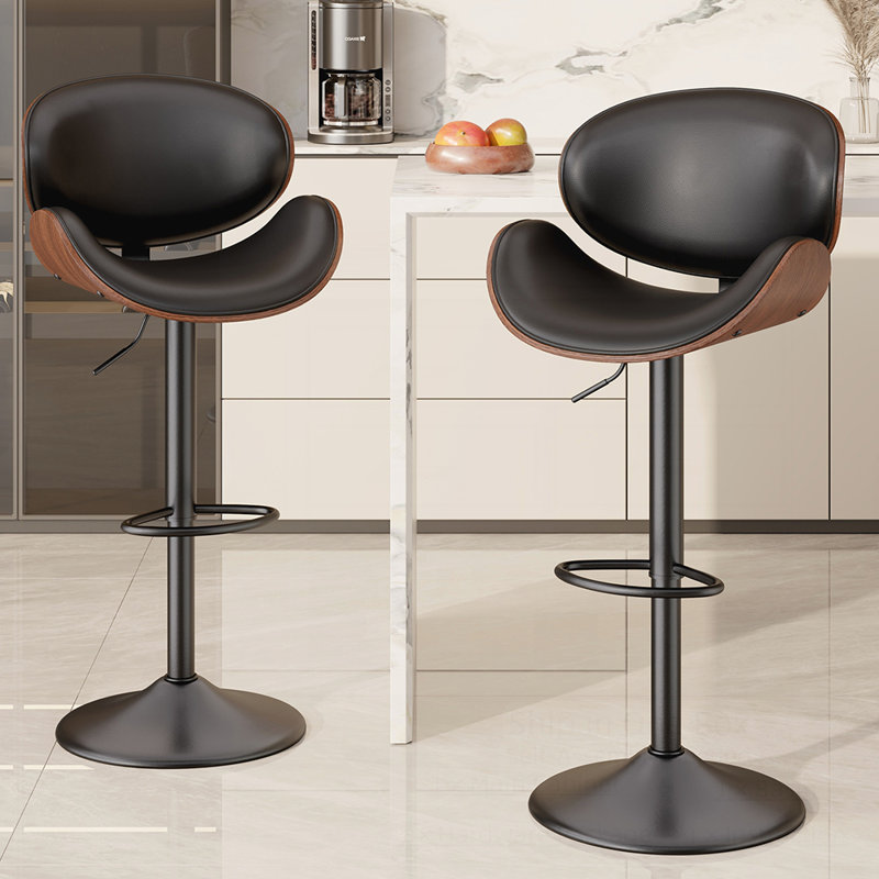 Ensemble de 2 tabourets de bar pivotants, réglables en hauteur avec dossier et repose-pieds, revêtus de similicuir pour cuisine et bar