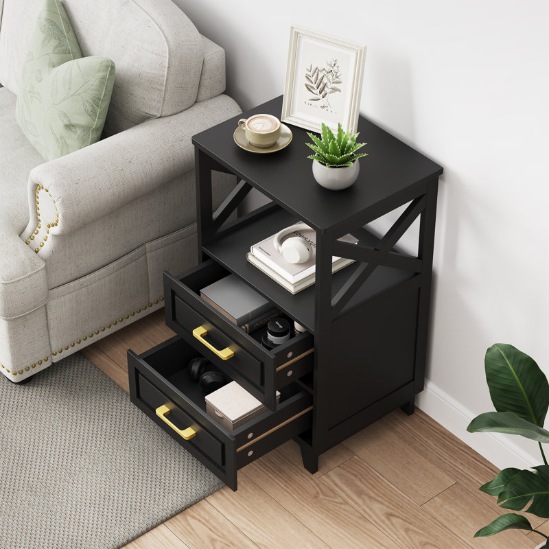 Marnae 2-Drawer Wood Nightstand, Individual, Black