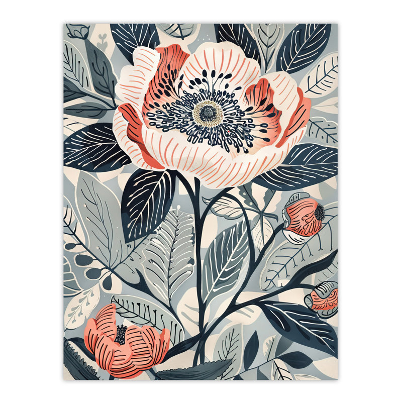 Blooming Peonies Blue Floral Design Wall Art Print
